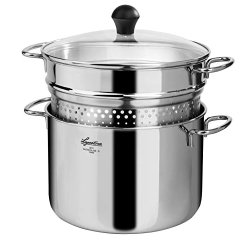 Pasta Maiola Lagostina - Acero inoxidable 18/10 - Para todas las fuentes de calor - Excluida la inducción, capacidad 5 litros - Diámetro 22 cm, Plata
