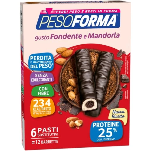 Offerta a tempo: Pesoforma - 12 Barrette Cioccolato Fondente e Cuore di Mandorla — 41% da 12,40 € a 7,34 €
