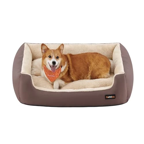Feandrea Hundebett, Hundekorb mit Wendekissen, 85 x 65 x 21 cm, braun PGW04Z