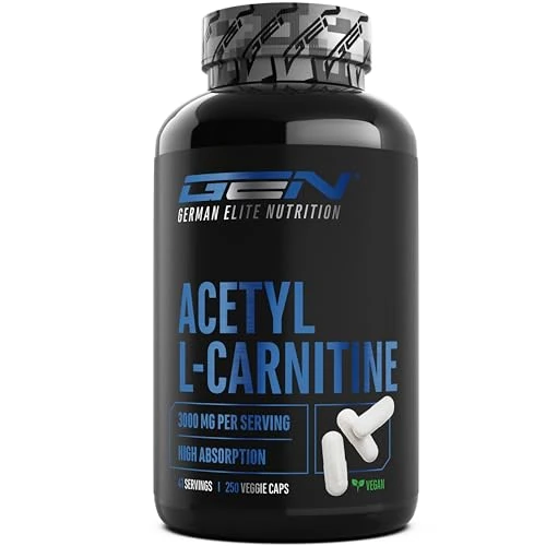 Acetil-L-carnitina – 250 cápsulas veganas – 3000 mg por ración diaria – Premium: Forma acetilada de L-carnitina – Dosis extra alta