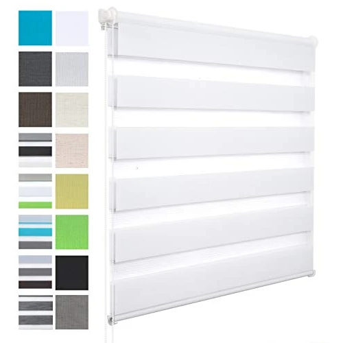 WOLTU #324 Double Duo Roller Blind Clip-Install Blind No Drilling Necessary, Easy Fix, Translucent and Blackout, Fabric, White, 60 x 220 cm