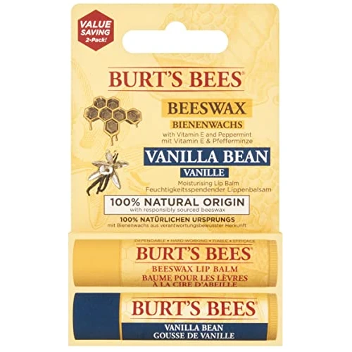 Burt's Bees set de bálsamo labial, juego de bálsamo labial con cera de abejas y vainilla, con vitamina E, paquete doble económico, 2 x 4.25 gramos
