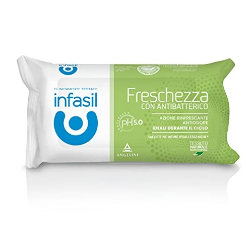 Infasil, Salviette Intime Freschezza, Salviette Biodegradabili con Azione Rinfrescante e Antiodore, Formula a pH 5.0, Clinicamente Testate, Gettabili nel WC