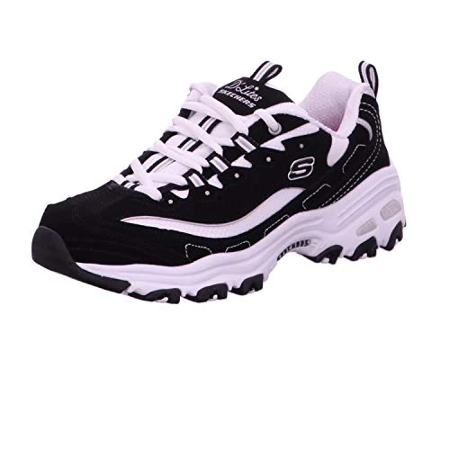 Offre limitée : Skechers Femme D'Lites Biggest Fan Shoes, Black Trubuck White Mesh Silver Trim, 35 EU de 79.59 EUR à 48.55 EUR (remise 39%)