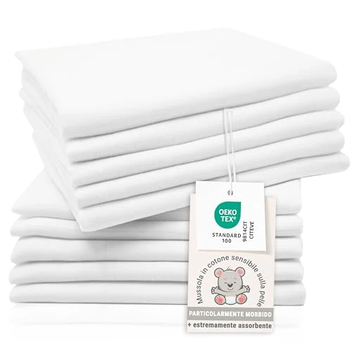 Oferta limitada: ZOLLNER Juego de 10 pañuelos de Muselina de algodón de 80x80 cm - pañuelos de Gasa Suaves para la Piel - Especialmente Suaves y Muy absorbentes - Lavables hasta 95 °C - en Color Blanco de 19.99 € a 19.99 € (ahorro 0.00%)