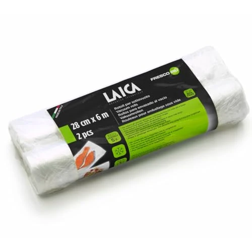 LAICA Vacuum Sealer Rolls 2 (28cmx6m) - BPA Free Food Storage Bags - Perfect for Vaccum Sealing Food, Sous Vide Cooking, Boiling & Preventing Freezer Burn