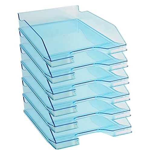 Exacompta - Cod.113236D - Confezione da 6 Vaschette portacorrispondenza Combo Midi per formato A4+ - Impilabili - Capacità 500 fogli 80 gr - Dim. : 34,7 x 25,5 x 6,5 cm - Turchese trasparente glossy