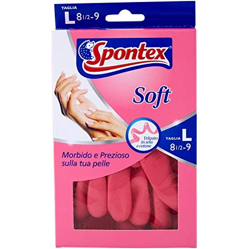 Spontex Soft Hogares Guantes Látex, Natural, Tamaño Grande, Color Fucsia