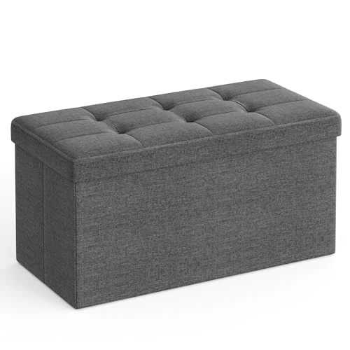 SONGMICS Banc de Rangement, Pouf Pliable, 38 x 76 x 38 cm, Bout de Lit, Repose-Pieds, Coffre de Rangement, Charge jusqu'à 300 kg, pour Salon, Chambre, Entrée, Gris Foncé LSF47K