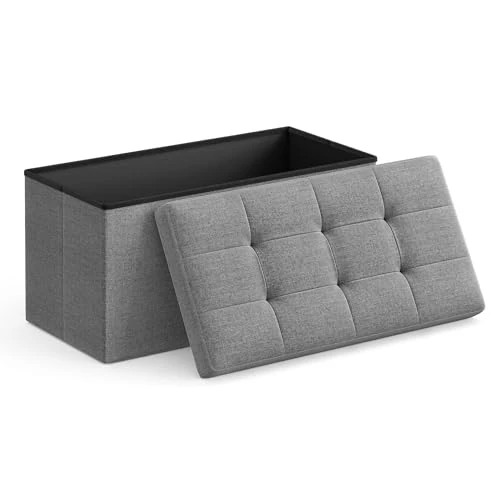 Offre limitee: SONGMICS Mazie Collection - Banc de Rangement, Repose-Pieds Pliable de 76 cm, Bout de Lit, Montage Facile, pour Salon, Chambre, Entrée, Gris Clair LSF47G de 44.99 EUR a 37.99 EUR (economie 16%)