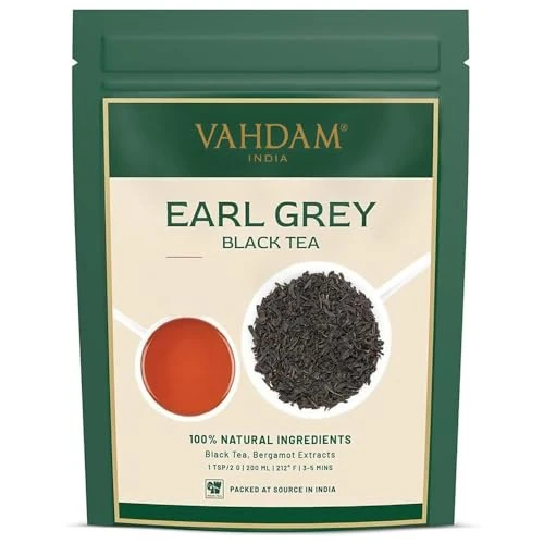 VAHDAM, Koninklijke Earl Grey Theeblaadjes, (200+ Kopjes) 454g | 100% Natuurlijke Bergamot Olie Gemengd met Tuinverse Zwarte Thee | Bloemige & Citrusachtige Engelse Thee | Earl Grey Losse Blad Thee