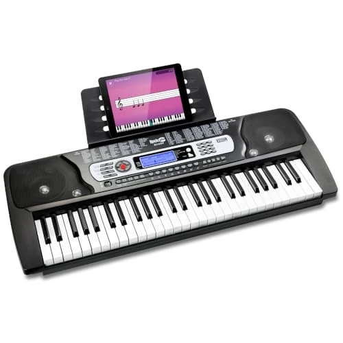 Offerta a tempo: Pianoforte tastiera RockJam a 54 tasti con alimentatore, leggio per spartiti, adesivi per note e lezioni di pianoforte Simply Piano, nero - 37% da 84.99 € a 53.86 €