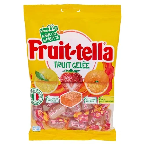 Fruittella Gelée, Caramelle Gommose, Gusto Fragola, Arancia e Limone, Con Succo di Frutta, Senza Glutine, Confenzione da 1 Busta da 180g, da Portare Sempre con te e da Condividere con chi vuoi