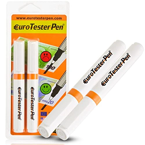 Offerta a tempo: Euro Tester Pen XL - Verifica Banconote False Rilevatore, Penna Controllo per Soldi Professionale, Verificare Euro Dollaro Sterlina Falsi con Formula Brevettatta Made in Italy (2 Unità) - 0.00% da 19.99 € a 19.99 €