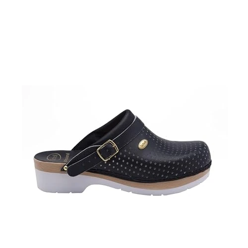 Zeitlich begrenztes Angebot: Scholl Clog supercomfort - Zoccoli sanitari Con tomaia e cinturino in Pelle Nero - Plantare anatomico in Legno von 75.00 € auf 59.95 € (20% Rabatt)
