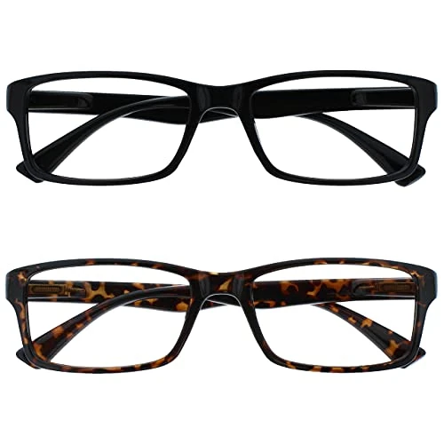 Begrenztes Angebot: OPULIZE PEP Lesebrille für Damen und Herren - 2er-Pack - Große Rechteckige Brille - Komfortable Federscharniere - Kratzfest - Schwarz Braun - UVR +1.00 von 8.04 EUR auf 7.16 EUR (Rabatt 11%)