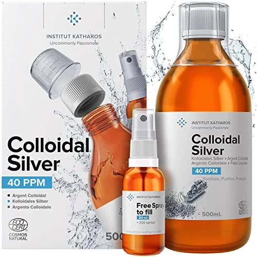 Offerta a tempo: Argento Colloidale Premium 40 PPM 500 ml | Formula a Concentrazione Ottimale, Particelle più Piccole, Risultati Migliori | Certificato da Laboratorio | Flacone Spray da Riempire ed Ebook Gratuiti - 11% da 36.90 € a 32.90 €