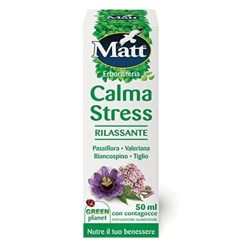 Matt, Calma Stress, Integratore Alimentare Rilassante con Passiflora, Valeriana, Biancospino e Tiglio, Favorisce il Rilassamento e il Sonno, Utile per Calmare Ansia e Stress, 50 ml