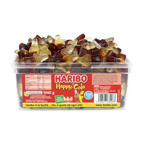 Offerta a tempo: Haribo Happy Cola, Caramelle Gommose, Gusto Cola, Ideali per Feste e Dolci Momenti di Relax - Circa 200 Pezzi [1040gr] - 30% da 8.99 € a 6.29 €