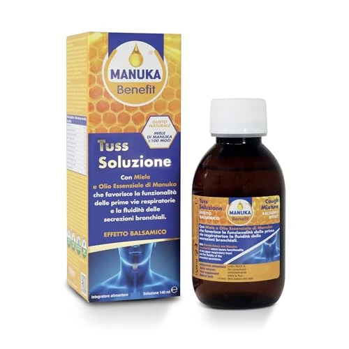 Offerta a tempo: Manuka Benefit Tuss Soluzione, favorisce le funzionalità delle prime vie respiratorie, con Miele ed Olio essenziale di Manuka, favorisce la fluidità delle secrezioni bronchiali 140 ml - 36% da 13.00 € a 8.30 €