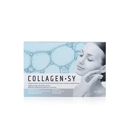 Syrio Integratori Alimentari, Collagen-Sy Integratore per la pelle, a base di Collagene idrolizzato, Biotina e Zinco, con Rame per la Pigmentazione della Pelle, Pronto da Bere, 10 flaconcini