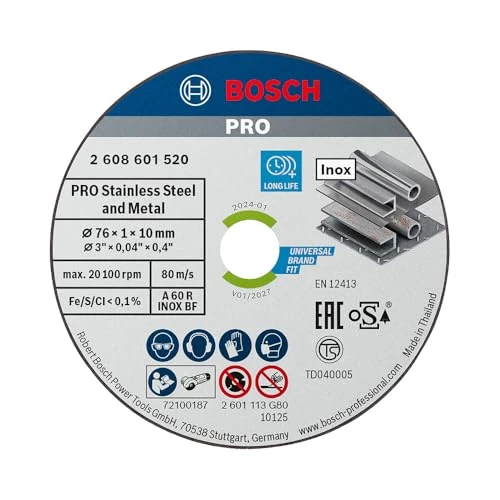 Bosch 5x PRO Stainless Steel and Metal Speed Thin Trennscheibe für Mini-Winkelschleifer und 10 mm Bohrung (für Stahl, Edelstahl, Ø 76 mm, Professional Zubehör Mini-Winkelschleifer)