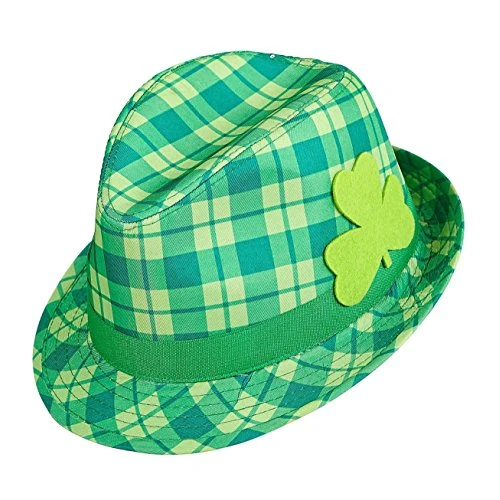 W WIDMANN MILANO Party Fashion - 14352 - Sombrero Fedora Día de San Patricio con trébol irlandés, Irlanda, sombrero, tocado, accesorio, fiesta temática, carnaval