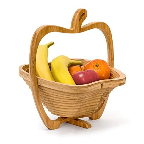 Limited offer: Relaxdays Foldable Apple-Shaped Basket: 30 x 27 x 22.5 cm Folding Bamboo Fruit Bowl Holder Basket And Cutting Board Wooden Fruit Bowl With An Apple-Design, Natural Brown from 23.99 EUR to 17.63 EUR (save 27%)