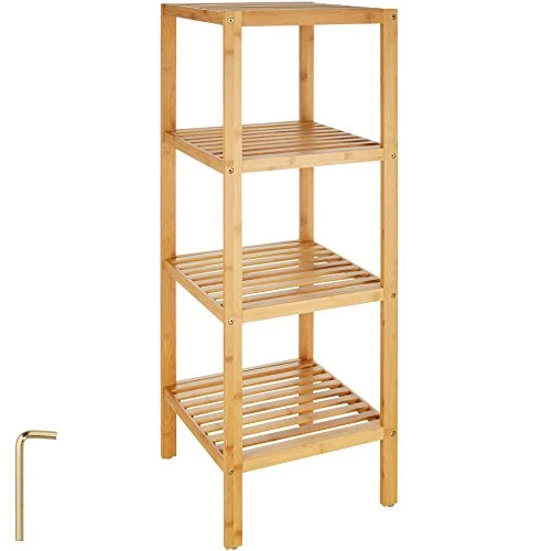 Offerta a tempo: tectake® Mobiletto Bagno Salvaspazio 33x33x97 cm, Scaffale Organizer Bagno con 4 Ripiani, Scaffale Salvaspazio in Bambu per Bagnoschiuma, Trucchi, Asciugamani o Piante, Ideale per Casa o Ufficio - 22% da 44.99 € a 34.99 €