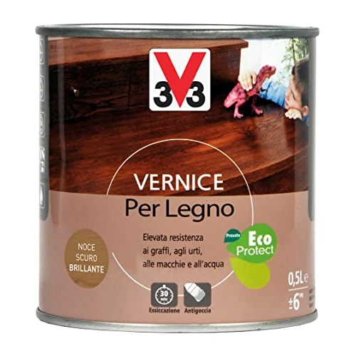 V33 Vernice per Legno Noce Scuro Birllante 0.5 L