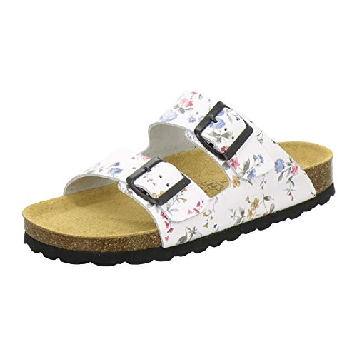 Limitiertes Angebot: AFS-Schuhe 2100, Bequeme Damen Pantoletten echt Leder, praktische Arbeitsschuhe, Hausschuhe, Handmade in Germany (43 EU, Weiss/Flower) von 69.95 EUR auf 49.95 EUR (Spare 29%)