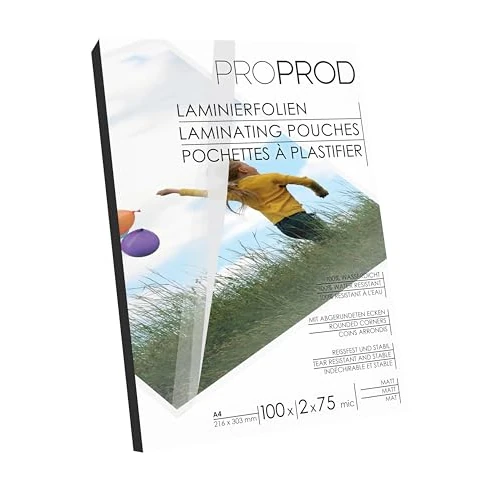 ProProd - Pouches per plastificazione, Opaco, 75/80mic, formato A4, confezione da 100, L'imballaggio può variare