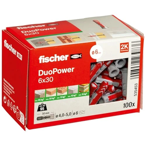 Limited-time offer: fischer DUOPOWER 6 x 30 LD Universaldübel 100 Stück (für Viele Baustoffe, Allzweckdübel für Leuchten, Bewegungsmelder, Hausnummern u. v. m.) 535453 from 4.99 £ to 4.99 £ (save 0.00%)