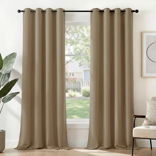 Offerta a tempo: Deconovo Tende Oscuranti per Interni 2 Pezzi 245 CM Altezza, Termiche Isolanti, Anti-Rumore, con Anelli, Ideali per Camera da Letto e Soggiorno, 140x245 CM, Cachi - 29% da 47.99 € a 34.29 €