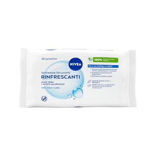 Zeitlich begrenztes Angebot: Nivea - Feuchttücher Reinigung für die Augen, Labra und Gesicht, 3 in 1 erfrischende, 25 pezzi von 5.83 € auf 5.83 € (0.00% Rabatt)