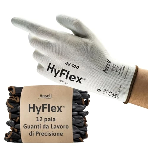 Offerta a tempo: Ansell HyFlex 48-100 Guanti da Lavoro Sottili, Fodera Elastica con Rivestimento in Poliuretano, Protezione Professionale per Usi Generali e Manipolazioni Delicate, Bianco, Taglia L (12 Paia) - 15% da 24.99 € a 21.19 €