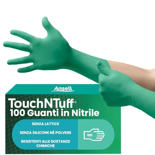 Oferta limitowana: Ansell TouchNTuff 92-605,Wielofunkcujne rękawiczki jednorazowe z nitrylem,Bezpudrowe,Bez lateksu,Do przygotowywania żywności,Odporne na chemikalia,Ochrona mechaniczna,Zielone,L (100 rękawiczek) z 73.99 zł na 73.99 zł (oszczędź 0.00%)