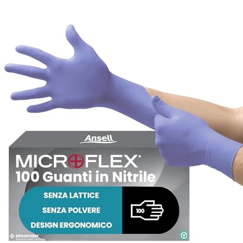 Offerta a tempo: Ansell Microflex 93-843 Guanti Nitrile Lavoro, Multiuso Senza Lattice Monouso, Senza Polvere, Usa e Getta Viola, guanto Taglia M (100) - 45% da 23.07 € a 12.69 €