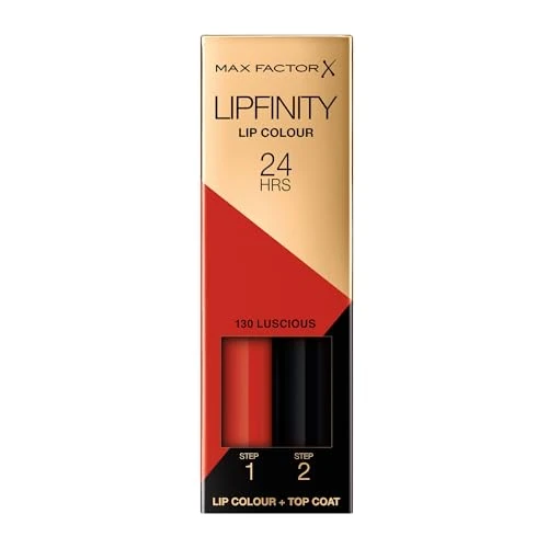 Offerta a tempo: Max Factor Lipfinity Lip Colour Rossetto a Lunga Durata 2 in 1 con Finish Lucido, Rossetto Liquido e Balsamo Idratante per Labbra Morbide e Lucenti - 130 Luscious, 2,3 ml + 1,9 g - 64% da 21.50 € a 7.80 €
