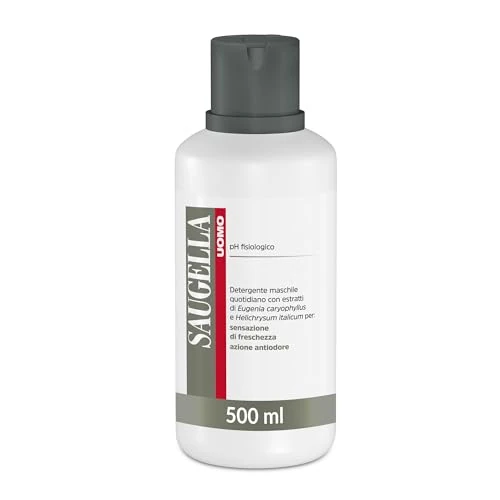 Offerta a tempo: Saugella Uomo, Detergente Intimo e Corpo Rivitalizzante, Antiodore, Con Estratti di Elicriso e Chiodi di Garofano per un Uso Quotidiano nel Rispetto del pH Fisiologico, 500 ml - 45% da 15.79 € a 8.66 €