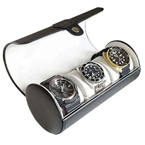 Tijdelijke aanbieding: CASE ELEGANCE cilindrische horlogebox van vegan leer in zwart voor 3 horloges van 36.55 € naar 36.55 € (0.0% korting)