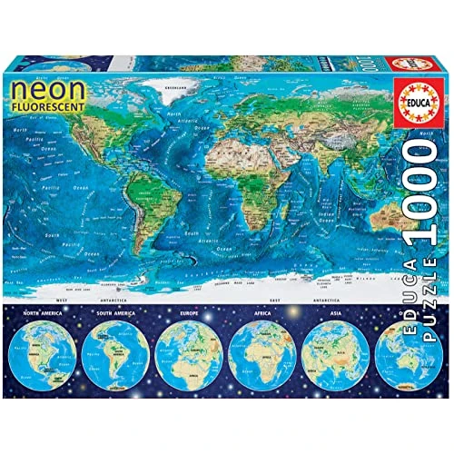 Offre limitée : Educa - Puzzle de 1000 pièces pour Adultes | Mappemonde Néon (16760) de 18.49 € à 11.09 € (40% de remise)