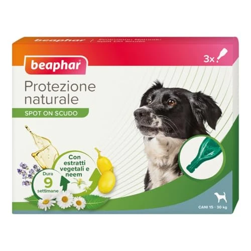 Offerta a tempo: Beaphar Protezione Naturale, Spot-On Scudo per Cane Medio, con Olio di Neem e Piretro Vegetale, 9 Settimane di Protezione, 3 Pipette da 2 ml - 10% da 17.90 € a 16.14 €