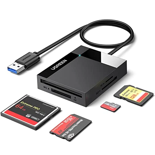 UGREEN USB 3.0 Lector de Tarjetas SD Micro SD CF MS Card Rearder Múltiple 4 en 1 Adaptador Tarjeta de Memoria Compact Flash 5 Gbps Compatible con Windows 11 10 Vista XP Linux macOS etc