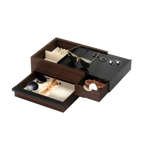 Limitiertes Angebot: Umbra Stowit Design Schmuckkasten – moderne Schmuck Box mit Geheimfächern für Ringe, Armbänder, Uhren, Halsketten, Ohrringe und Accessoires, Holz/Metall, Schwarz/Walnuss von 44.97 EUR auf 40.77 EUR (Spare 9%)