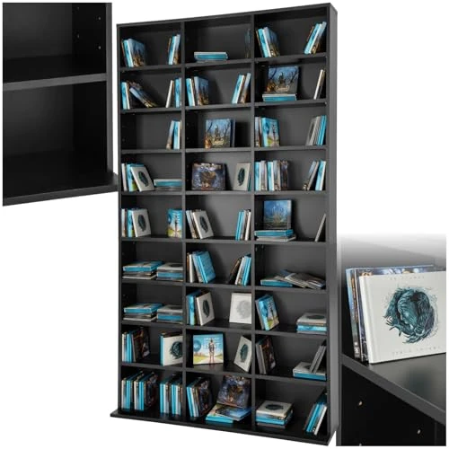 tectake Opbergrek open kast muur staand voor cd's, dvd's, als boekenkast, ruimteverdeler, standaard of vitrine voor collecties en hobby - zwart