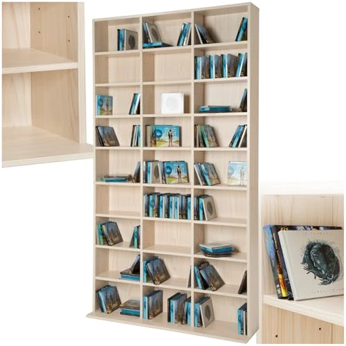 tectake Opbergrek open kast muur staand voor cd's, dvd's, als boekenkast, ruimteverdeler, standaard of vitrine voor collecties en hobby - beuken