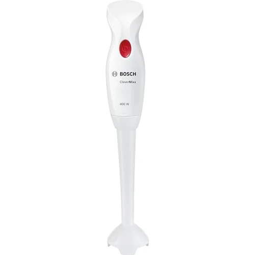 Bosch Hausgeräte CleverMixx MSM14000 hand blender, removable mixer foot, ergonomic handle, lightweight housing, 4-blade knife, easy cleaning, 400 W, white/red