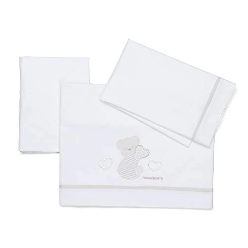 Offerta a tempo: Foppapedretti Completo Lenzuolino Dolcecuore, 100% cotone, Composto da lenzuolo ricamato (120x80 cm), lenzuolino inferiore ad angoli (120x65 cm) e federa (60x40 cm), Bianco - 11% da 54.98 € a 49.00 €