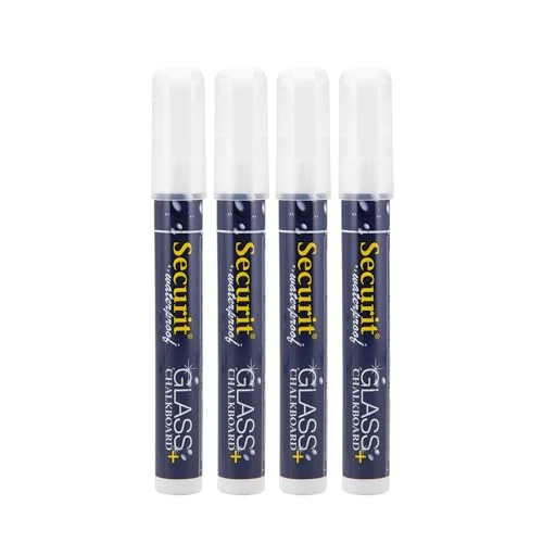 Limited offer: Securit Waterproof Glass & Chalkboard Markers - Pack of 4 Liquid Chalk Pens with 6mm Nib - Use on Blackboards, Glass, Metal, Plastic and More! (White) from 20.13 USD to 20.13 USD (save 0%)
